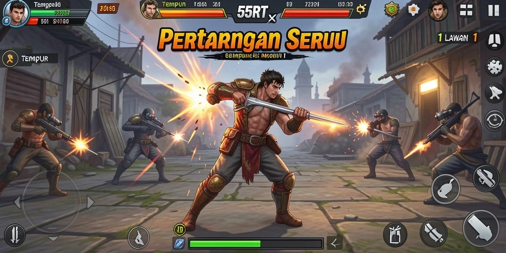 Screenshot antarmuka permainan Tempur 1 Lawan 1 55RT.