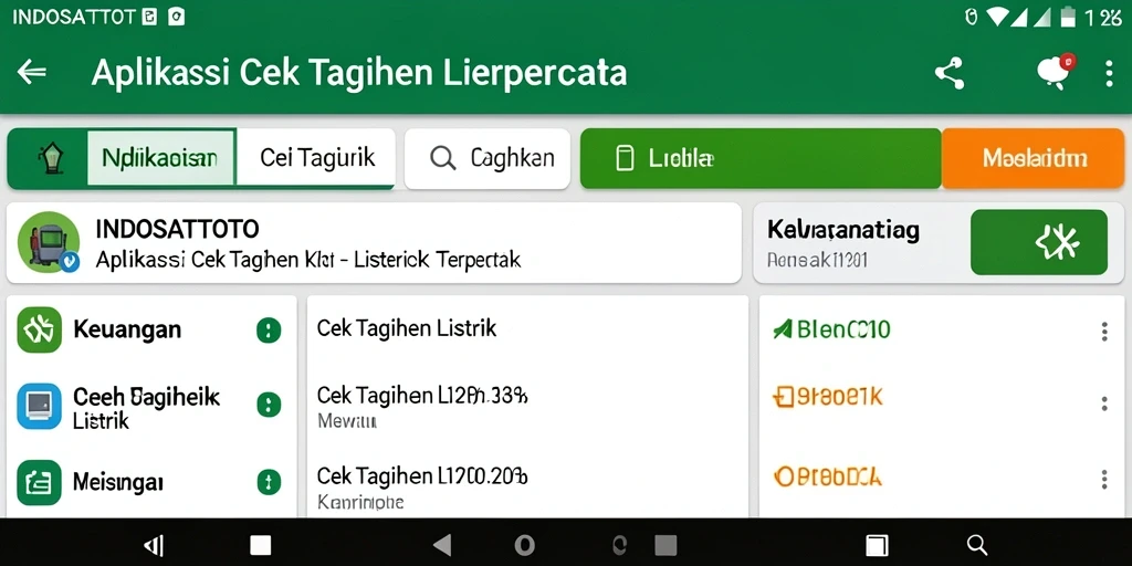 Antarmuka aplikasi INDOSATTOTO menunjukkan fitur cek tagihan listrik.