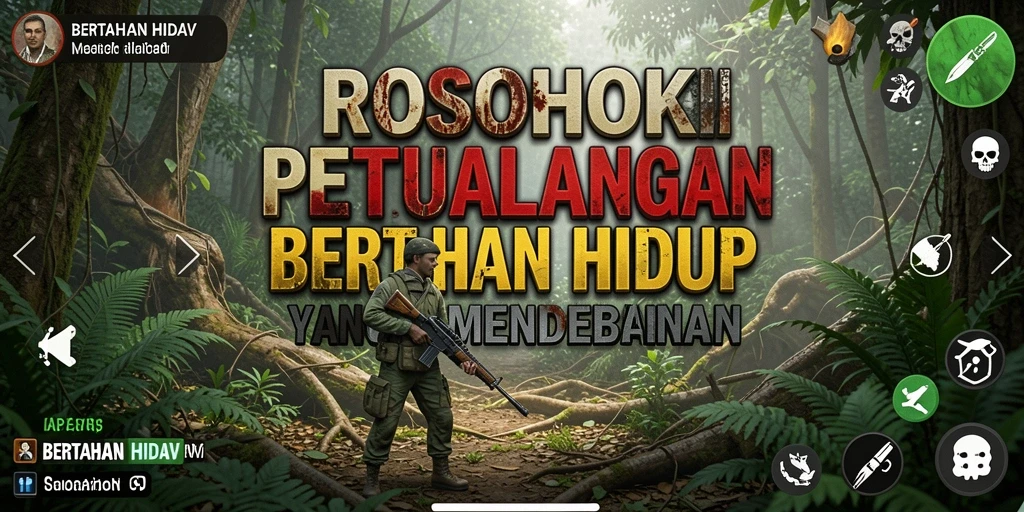 Antarmuka <strong>ROSOHOKI</strong> menampilkan dunia bertahan hidup yang menantang.